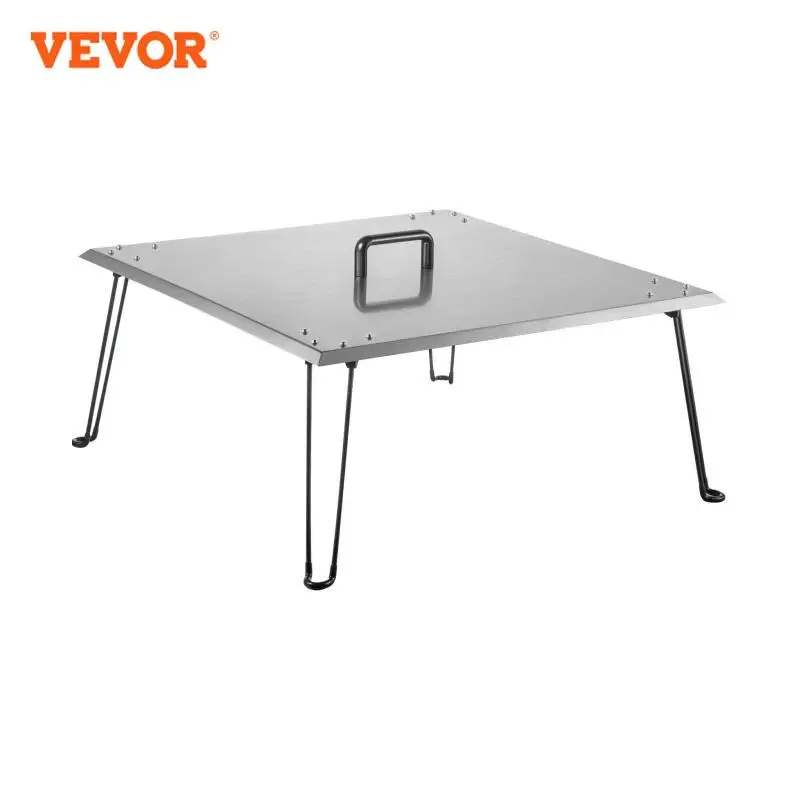 VEVOR 30X30/24X24 Inch Fire Pit Heat Deflector/Cover Stainless Steel Durable Convenient W/ Foldable Legs Bakelite Handle Outdoor