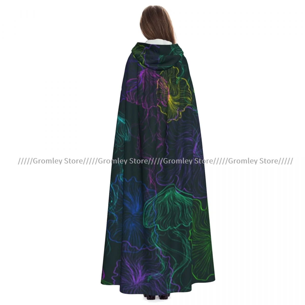 Abstract Jellyfish Witch Cloak Hooded Cosplay Costume Halloween Adult Long Party Cape