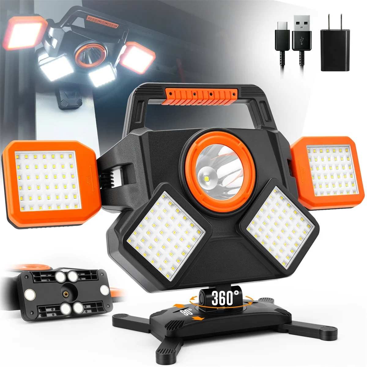 

55W Rechargeable Work Light,Foldable&360° Rotatable Portable Led Work Light ,6 Light Modes,For Jobsite Workshop Car Repairing