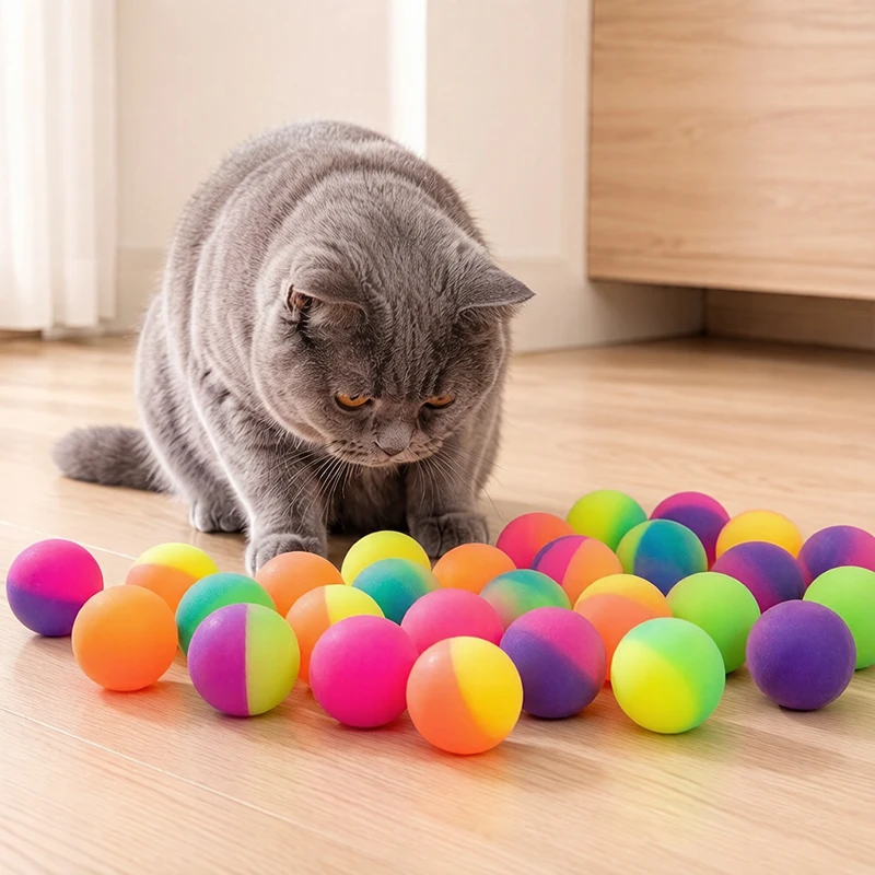 Assorted 25mm Elastic Cat Balls – Bulk Pack (10/20/50/100PCS) for Swatting & Batting, Non-Chewable Design for Pet Activity TMZ