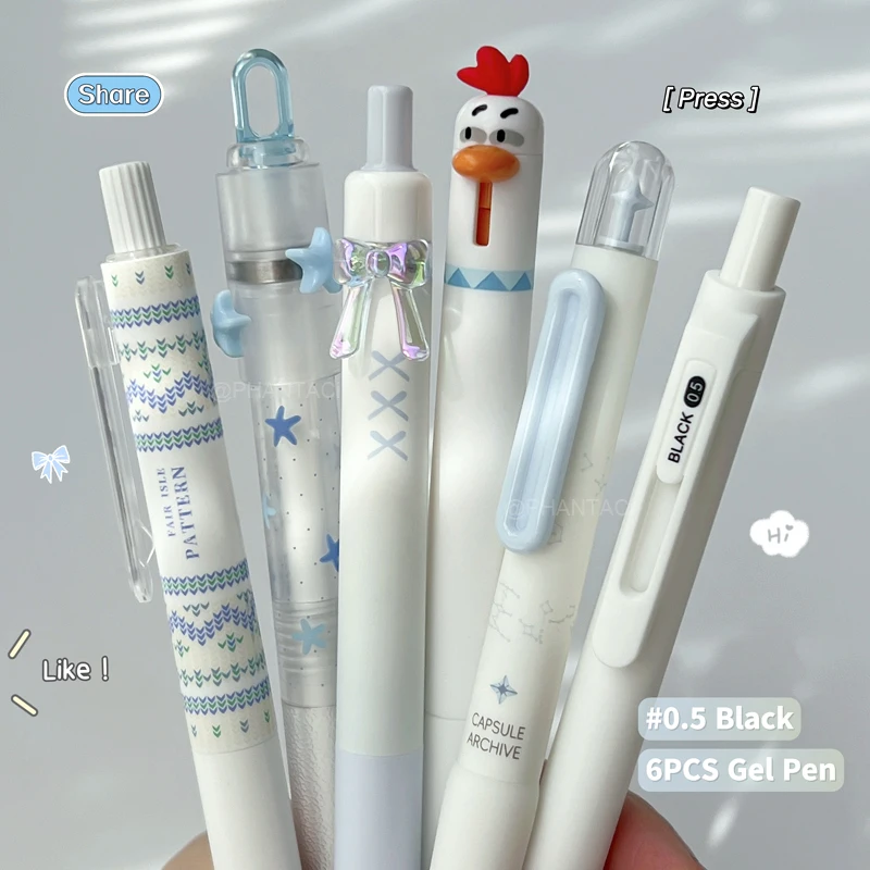 

6PCS/Set Blue White Style Gel Pen For Students 0.5mm Quick Dry Black Pen Creative Writing Pen Office Stationery Supplies New