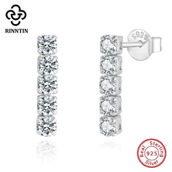 Rinntin Brilliant 925 Sterling Silver Dangle Long Chains Tennis Earrings for Women Simple Drop Earings Jewelry Gifts SE396