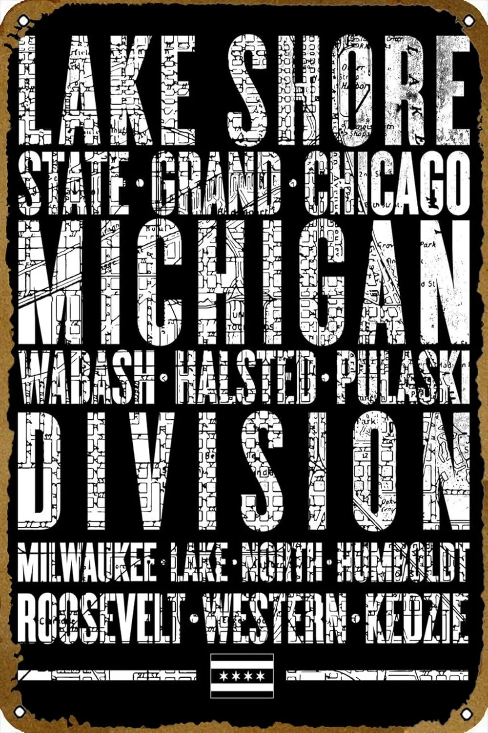 Chicago City Streets Map Retro Tin Sign Durable Wall Art Decor Metal Sign Home Vintage Bedroom Decoration Sign 8x12 inch sign