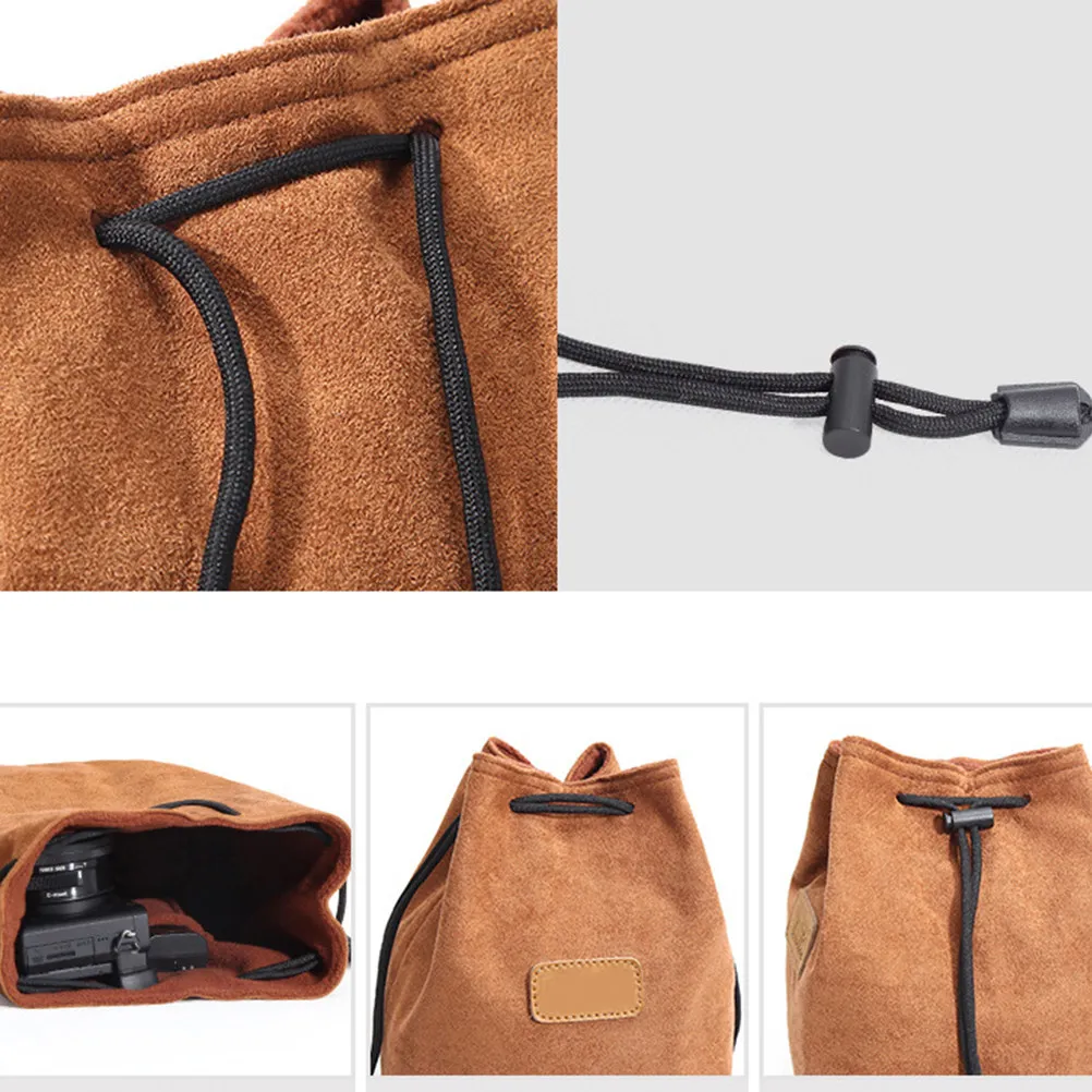 1Pcs Premium Compact Camera Lens Bag Protective Drawstring Pouch for Dslr Mirrorless Lenses Accessories Travel Storage Khaki S