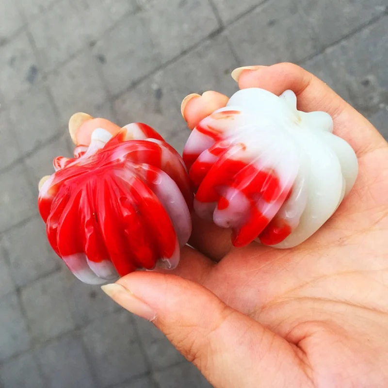 Jade Handle Pieces Xinjiang Hetian Jade Jinsi Jade Chicken Blood Jade White and Red Walnut Handball Playing with Hands Wholesale