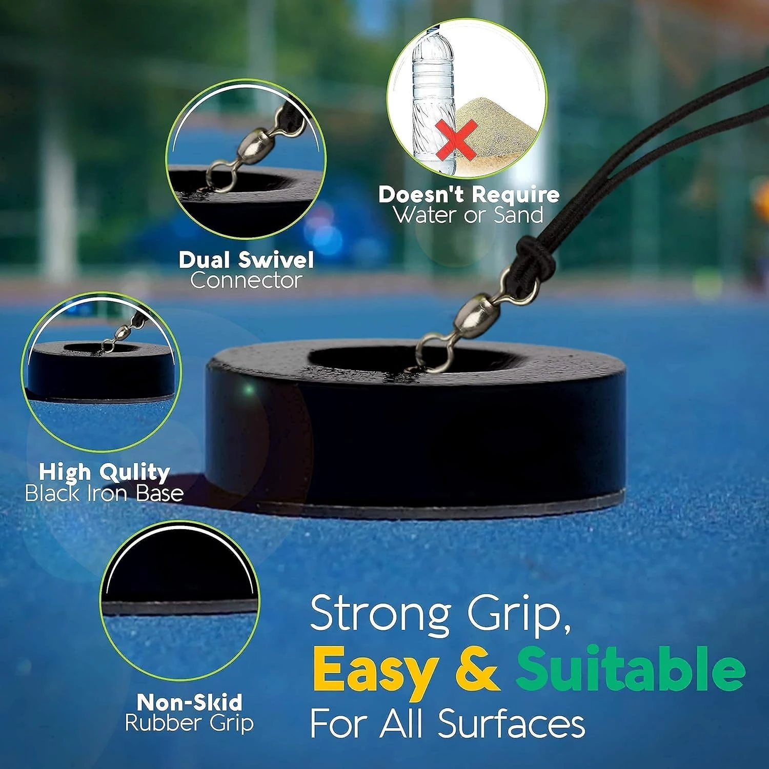 ارتداد التنس الاحترافي مع قاعدة معدنية في أسطوانة حمل و3 كرات بديلة وسوار معصم