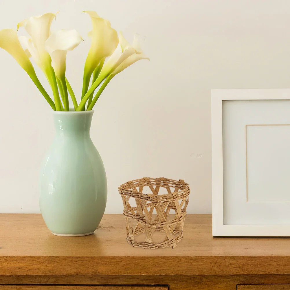 

4pcs Straw Woven Sleeves Heat Resistant Insulated Non-Slip Grip For Glass Bottle Drinking Accessories Cup Cover Woven Cup