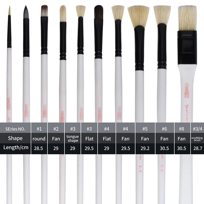 10 pcs Multifunction professional paint brushes set pig bristle hair design oil acrylic watercolor art supplies white rod