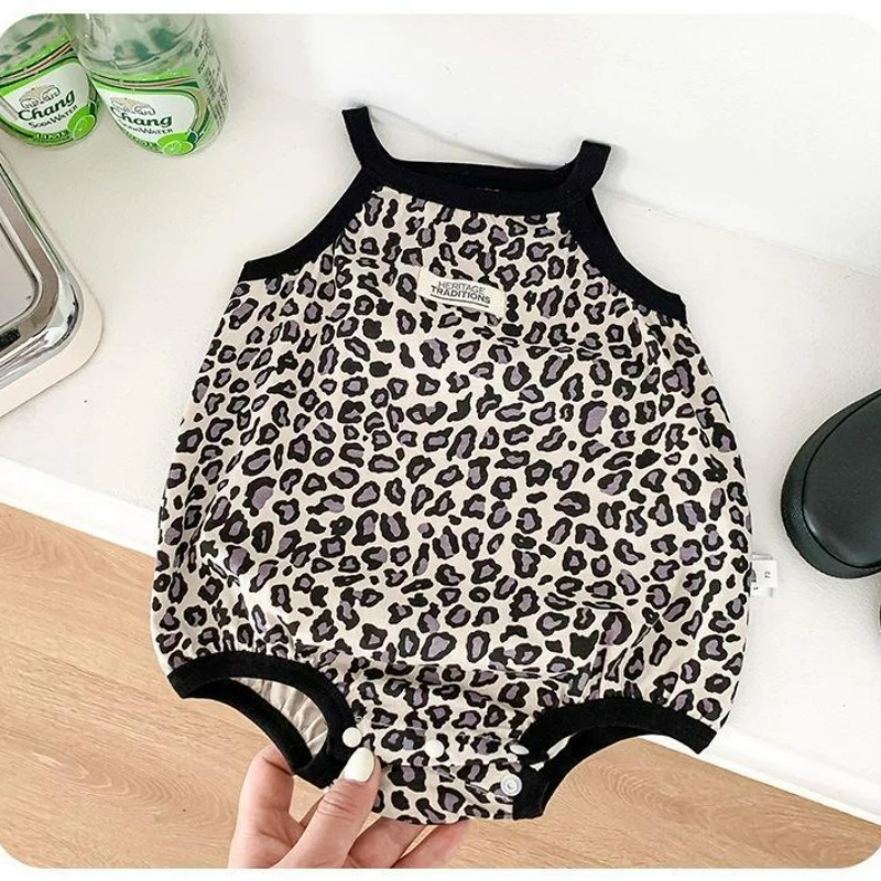 Newborn Summer Baby Romper Baby Boys Girls Cute Leopard Print Sling Romper  Baby Onesie 66-90cm
