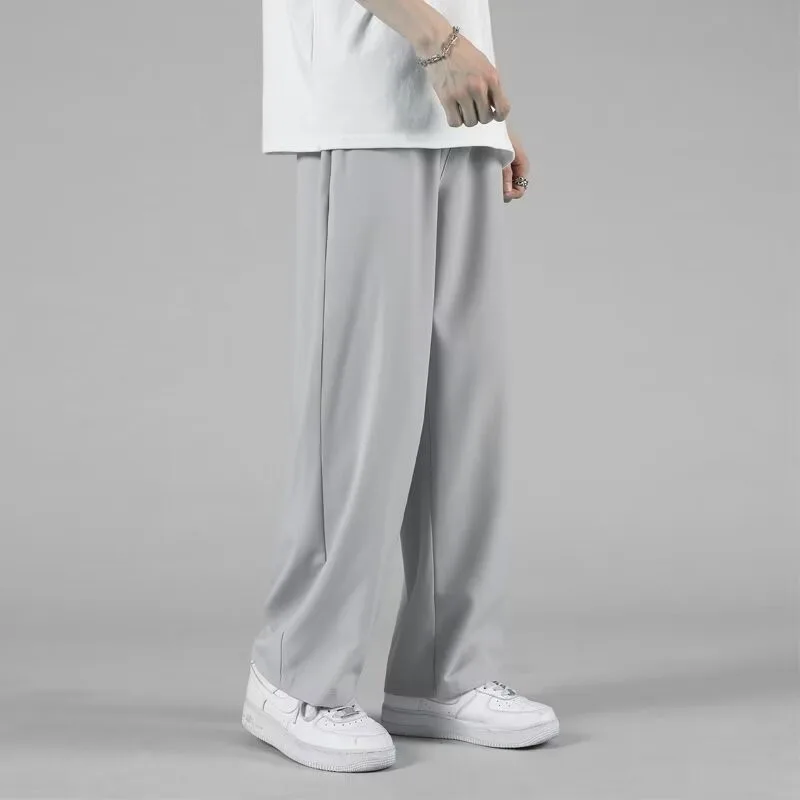 夏用アイスシルクカジュアルパンツ メンズ 薄手 涼感 速乾 モーションストレート ブラック トレンド 多用途 ルーズ