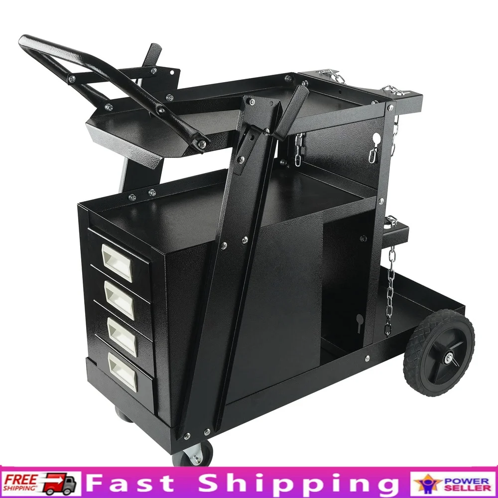 

2-Tier Welding Trolley with 4 Drawers Heavy Duty Cart 265 LBS Load Capacity Cylinder Storage 360-Degree Wheels Durable Steel