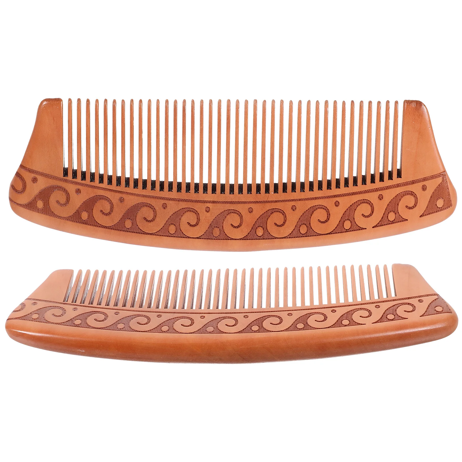

2pcs Anti-static Solid Wood Hair Comb 16cm Wave Double-sided Engraved Natural Combs Men Scalp Gifts Hair Styling