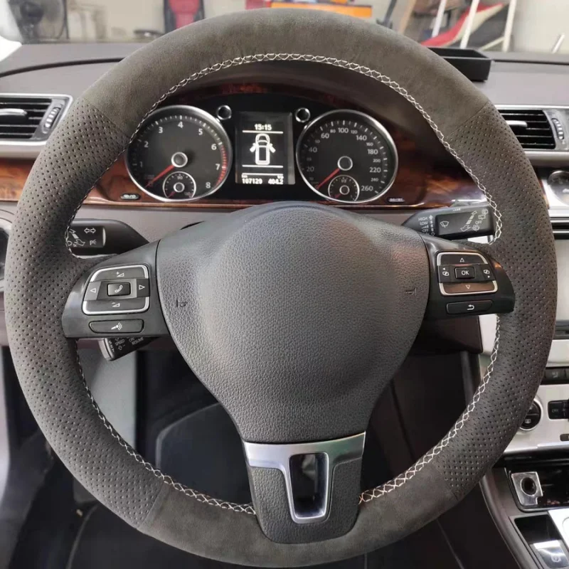 Protector para volante de coche de gamuza para Volkswagen Tiguan Lavida Passat B7 Jetta Mk6 MK5, cubierta para volante, accesorios para coche