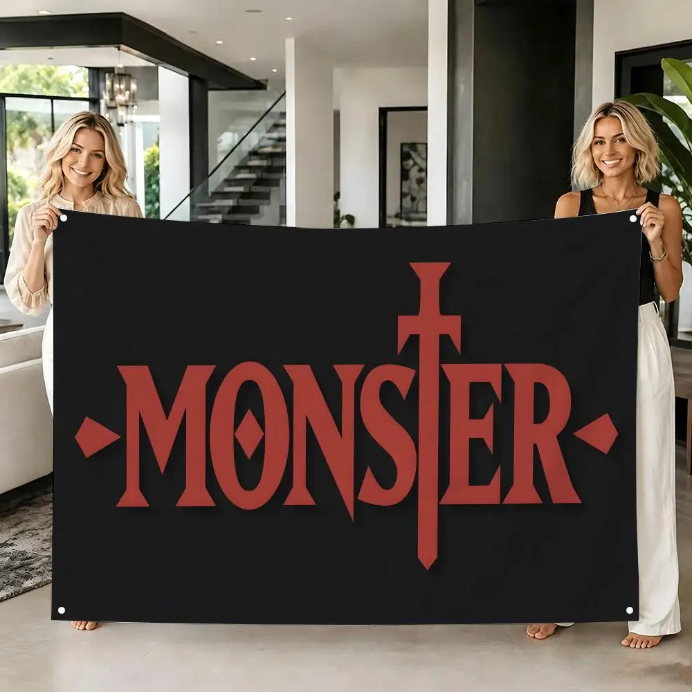 Mystery Anime N-Naoki Urasawas Monster Flags Tapestry Creative Pattern Photo Living Room Wall Art Party Outdoor Decor