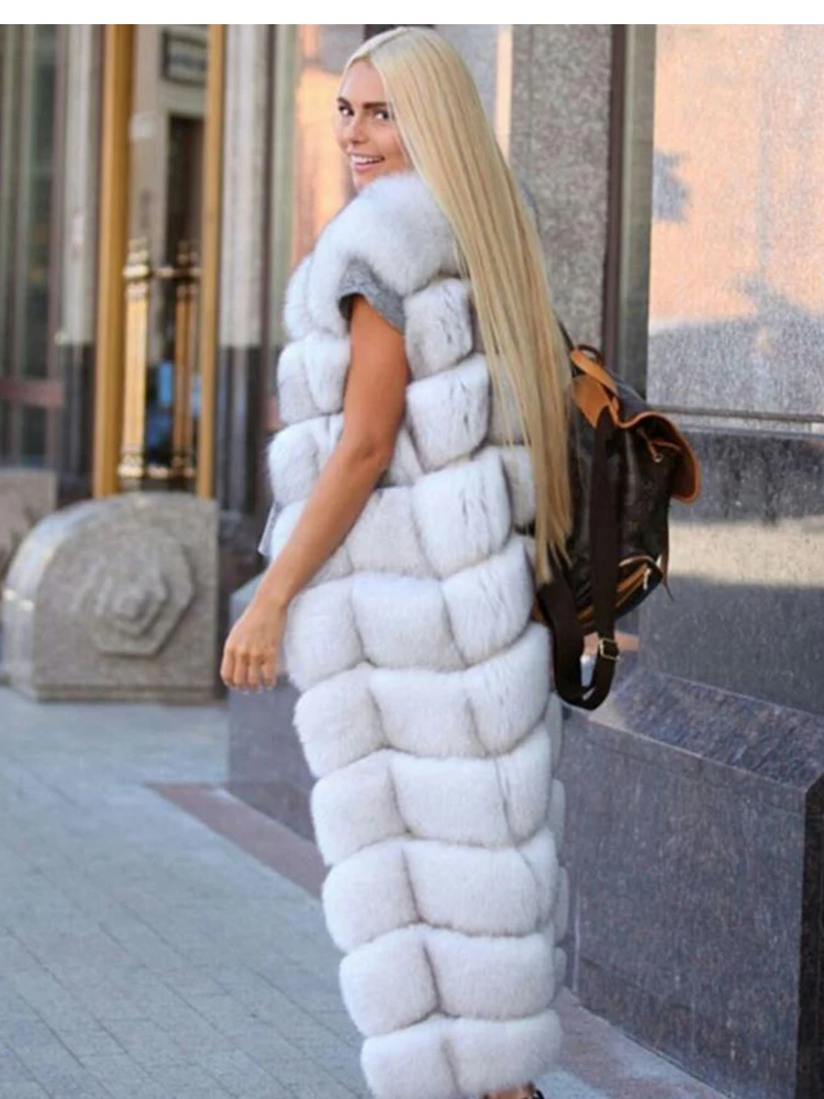 ZADORIN 110cm Bardzo Długa Luksusowa Damska Kamizelka ze Sztucznego Futra Lisa Miękka Futrzana Kurtka Gruba Ciepła Vintage Damska Kurtka Zimowa Streetwear