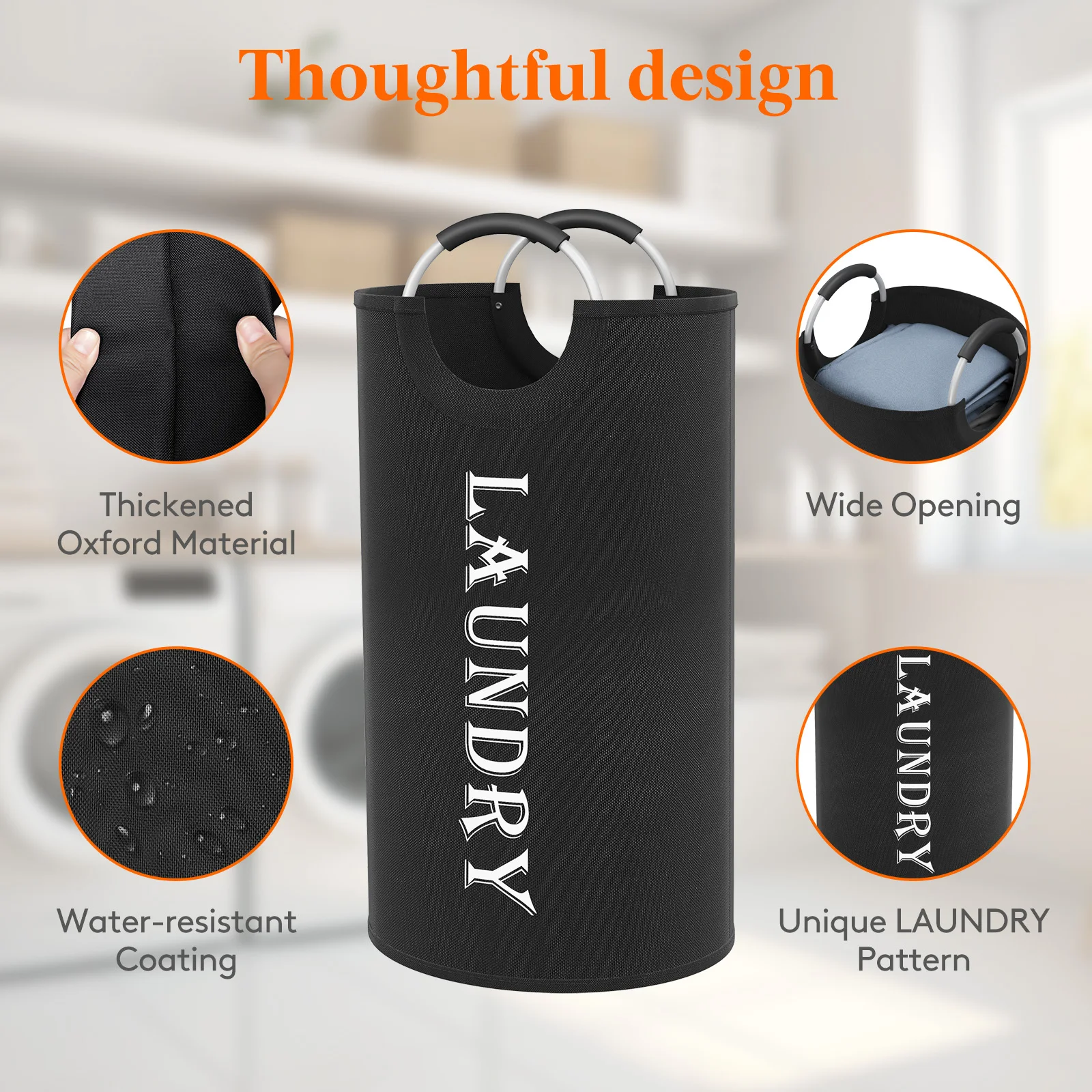 سلة غسيل، سلة غسيل قابلة للطي بمقابض من الألومنيوم، سلة ملابس قذرة مقاومة للماء قائمة بذاتها