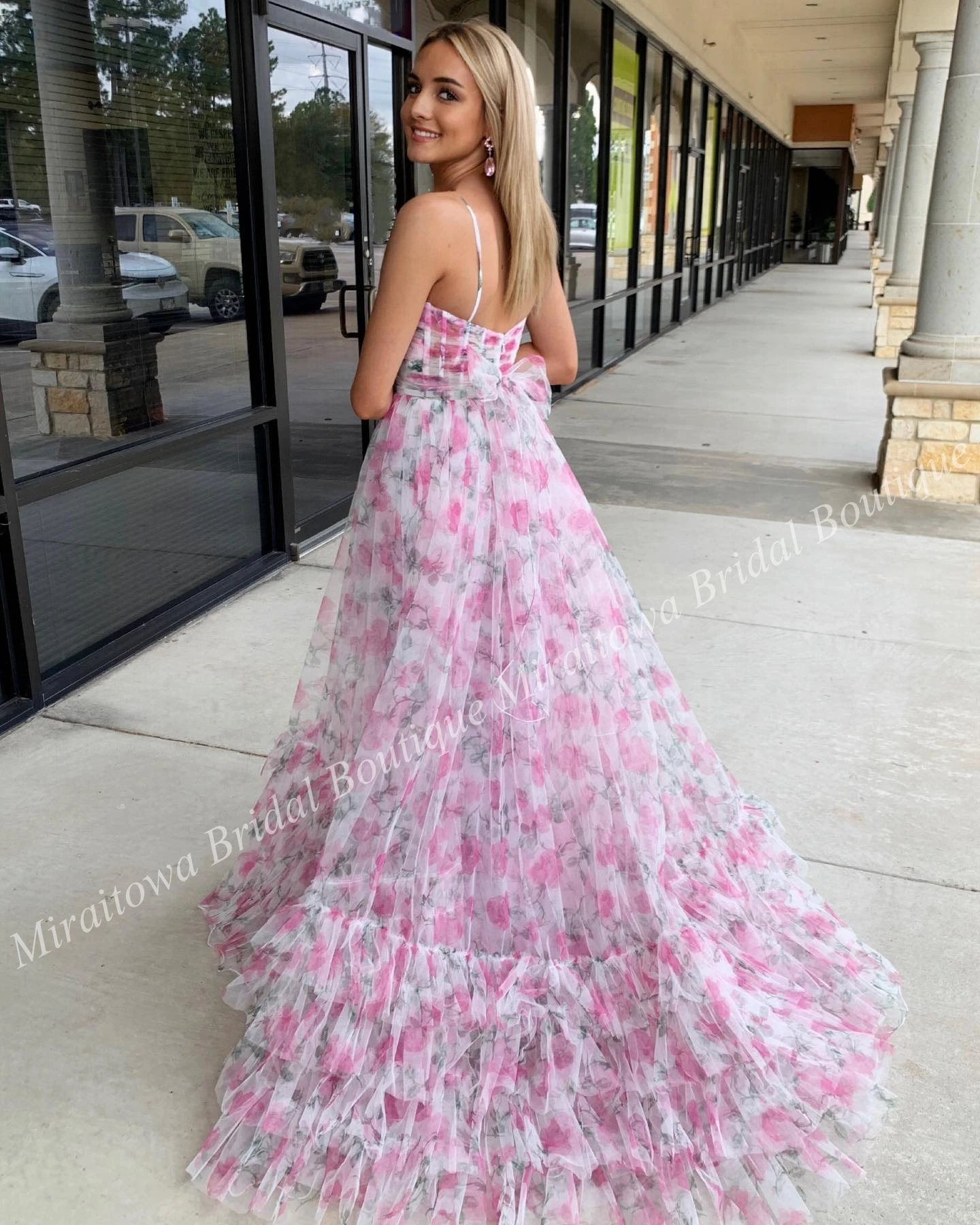 Robe de Soirée Formelle à Imprimé Rose pour Femme, Tenue à Couches Florales, Jupe à Volants, pour Spectacle, Bal, Soirée, Gala, Cocktail, 2k24