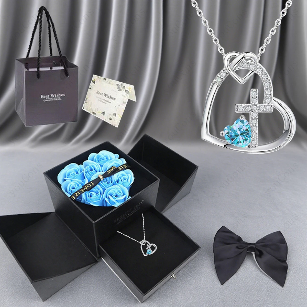

Роскошное колье-кулон в форме сердца с бантом, в темно-синей коробке с розами, для женщин, жены, мамы, подруги, на Рождество, День рождения, 2026, ювелирные изделия