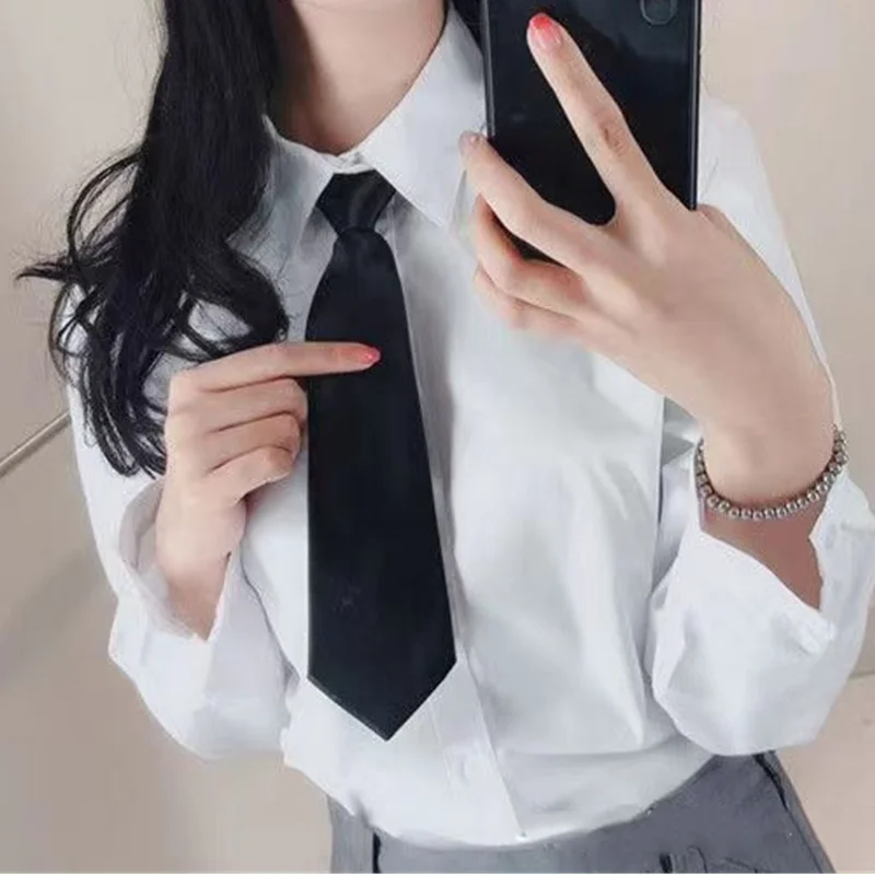 Uniform JK Girls Black Simple Zipper Ties for Men Women Students Stage Performance Matte Neck Tie Costumes Accessories