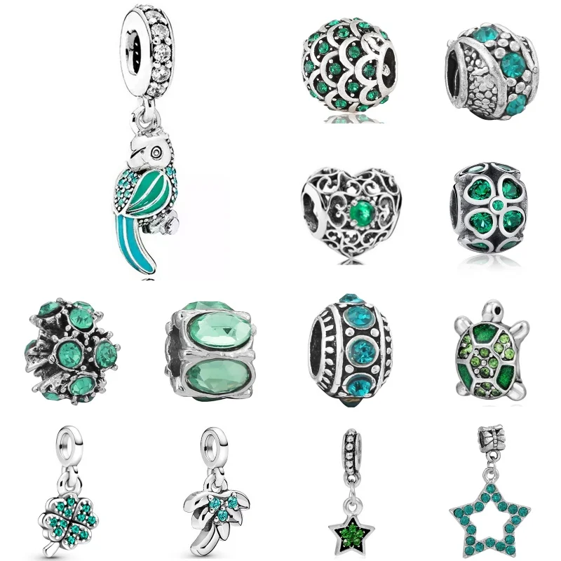 925 Silver Plated Green Series Diamonds Multiple Pendants Bracelet Keychain For Pandora Women DIY Jewelry Mother's Day Gifts