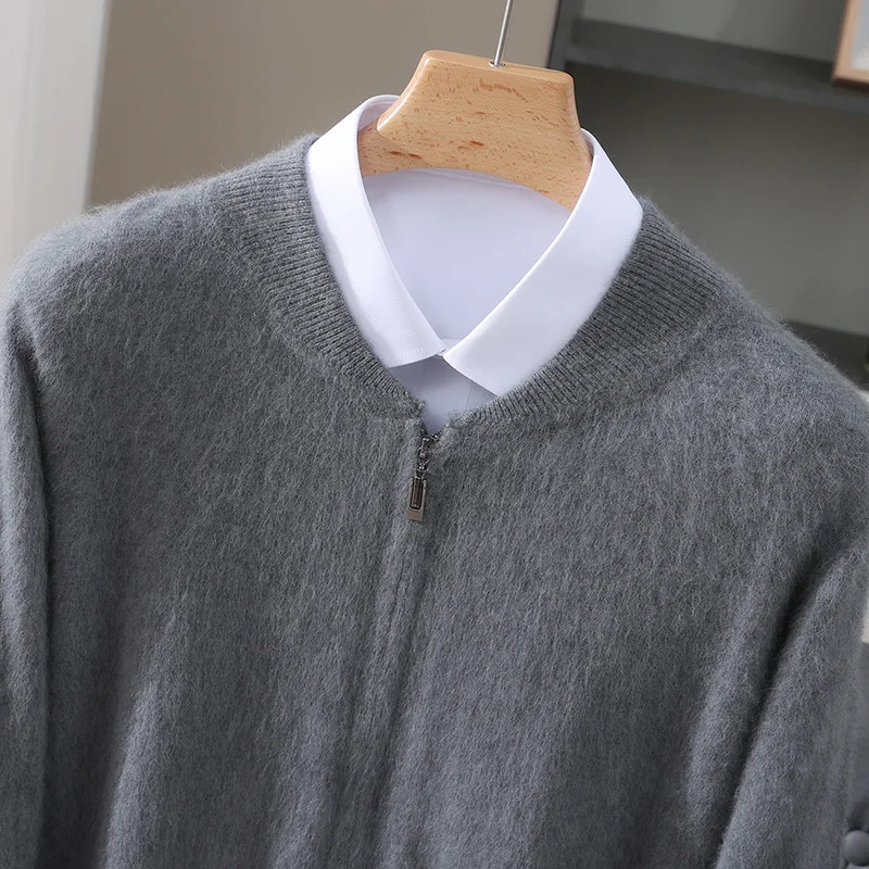 الرجال المنك الكشمير سترة معطف لينة سستة متماسكة سترة ربيع خريف شتاء 100% المنك الكشمير تريكو الذكية سترة غير رسمية