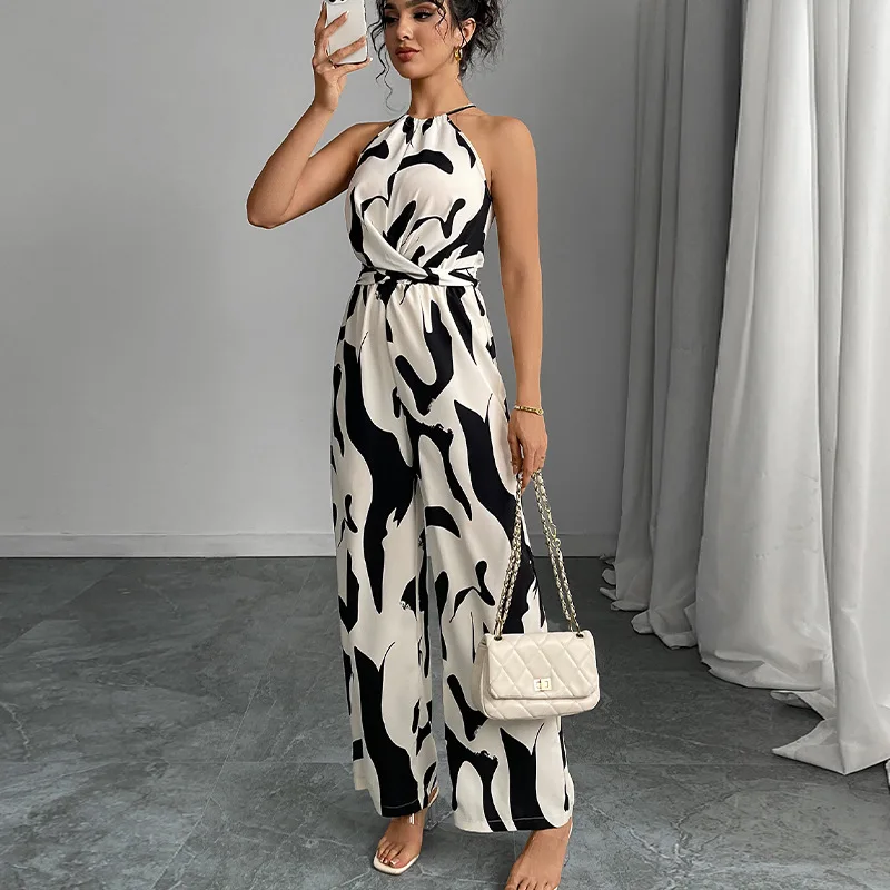 صيف 2025 ارتفاع الخصر عبر الحدود قطعة واحدة الدكتور المرأة السراويل الطويلة النايلون الحليب بقعة نمط Ne معلقة مربوط Rer