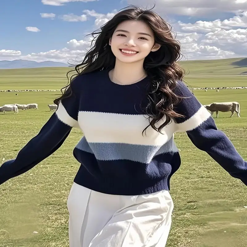 

Весенне-осенний свитер Kawaii для отдыха, модный свитер с длинными рукавами на флисовой подкладке, женская одежда, топы, студенческий вязаный свитер с героями мультфильмов, новый стиль