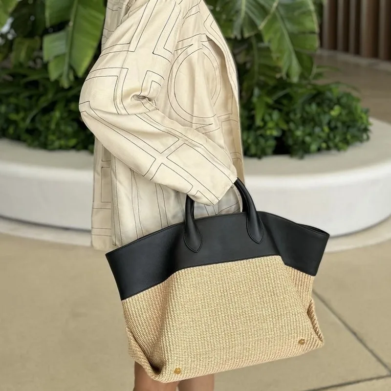 حقائب اليد الفاخرة للنساء 2025 جودة عالية سعة كبيرة حقيبة القش الصيف عطلة عادية صدام اللون خليط حقيبة شاطئية #6
