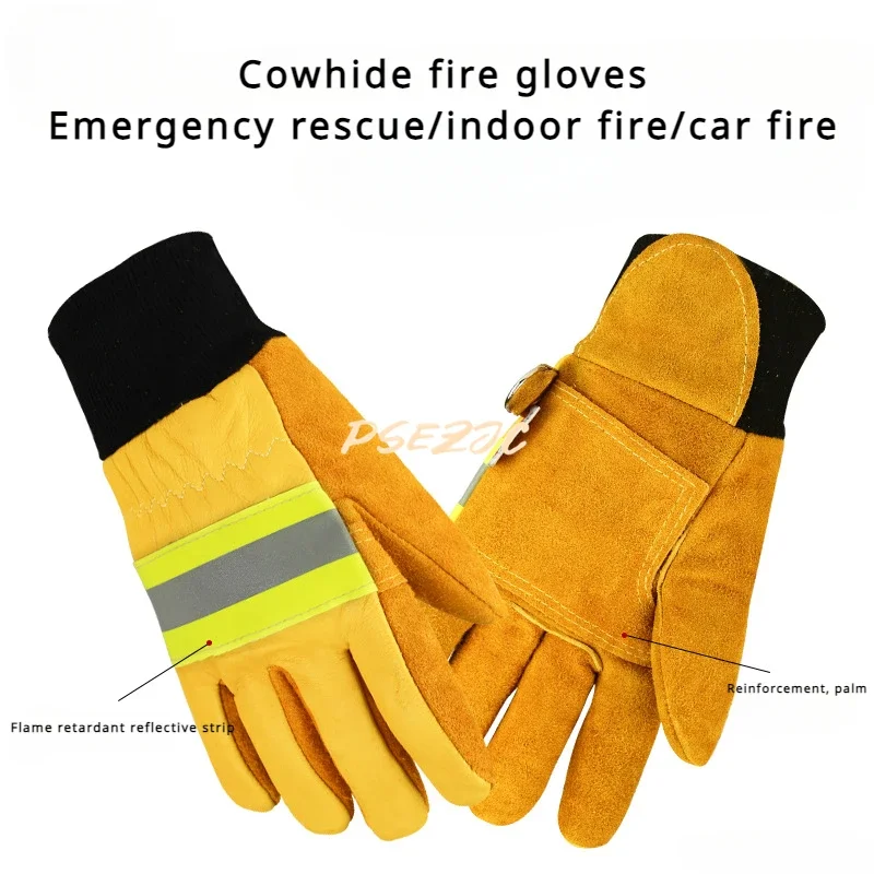 Fire Protection Thickened Wear-resistant Cowhide Fire Retardant Insulation Emergency Rescue Firefighter Protective Gloves