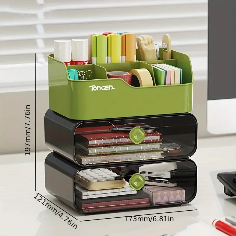 3 Layers Desk Organizer With Drawers Multifunctional Office Accessories Storage Box Stationery Desktop School Supplies view 6
