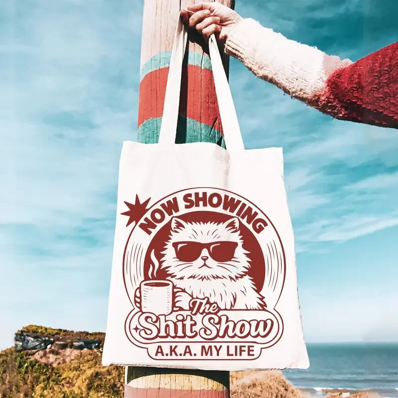 Bolso de lona con estampado divertido de dicjos animados de gato Kawaii bolso de hombro de viaje para trabajo de Estudiobolso #1