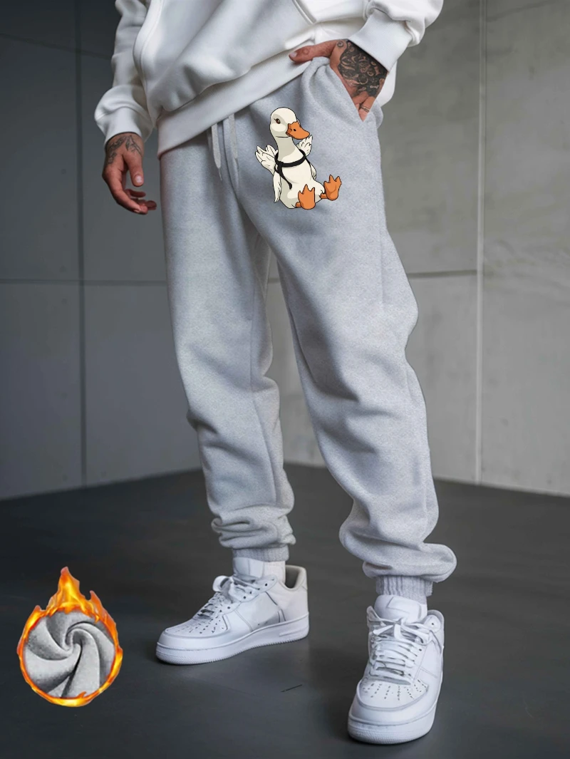 

2025 Autumn and Winter Mens Stylish Duck Print Sweatpants Trendy Gray Casual High-end Luxury Is for Both Men and Women Gym