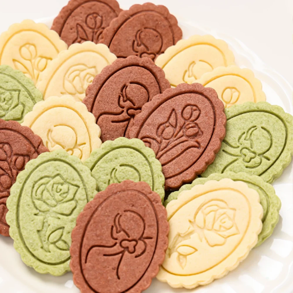3PCS Lace Ellipse Shape Cookie Molds Rose,Tulip,Goddess Pattern Cookie Stamps Set DIY Baking Cookies Homemade Cookie Molds