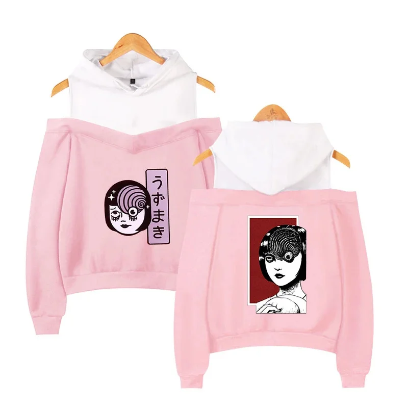 Junji ito Hoodies Japan Anime Frauen schulter freie Hoodie Terror Filme Kreativität versch witzt Harajuku Mode schulter freie Kleidung