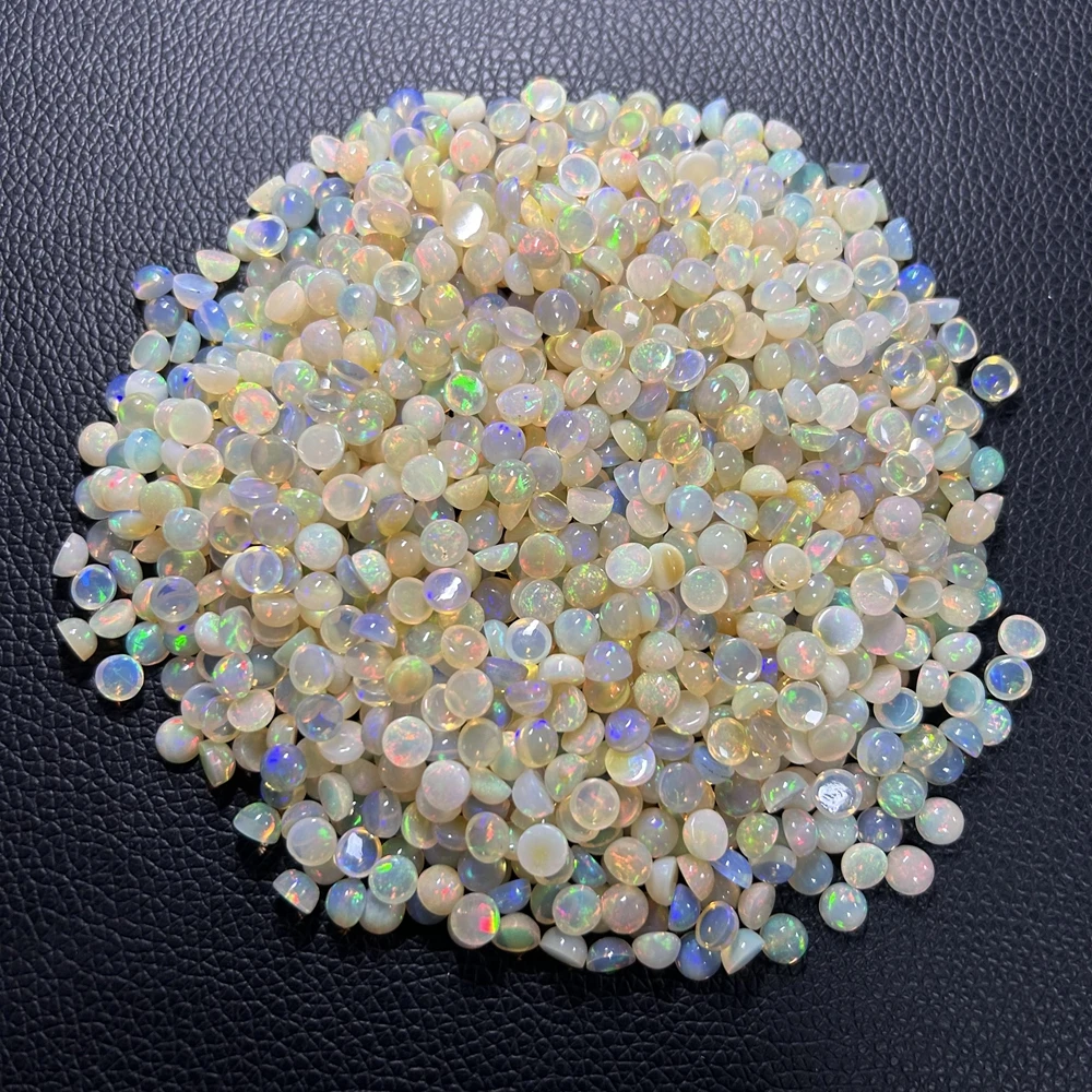 Original Opal 5mm 6mm Fire Round Cabochon Flat Bottom White Stone Natural