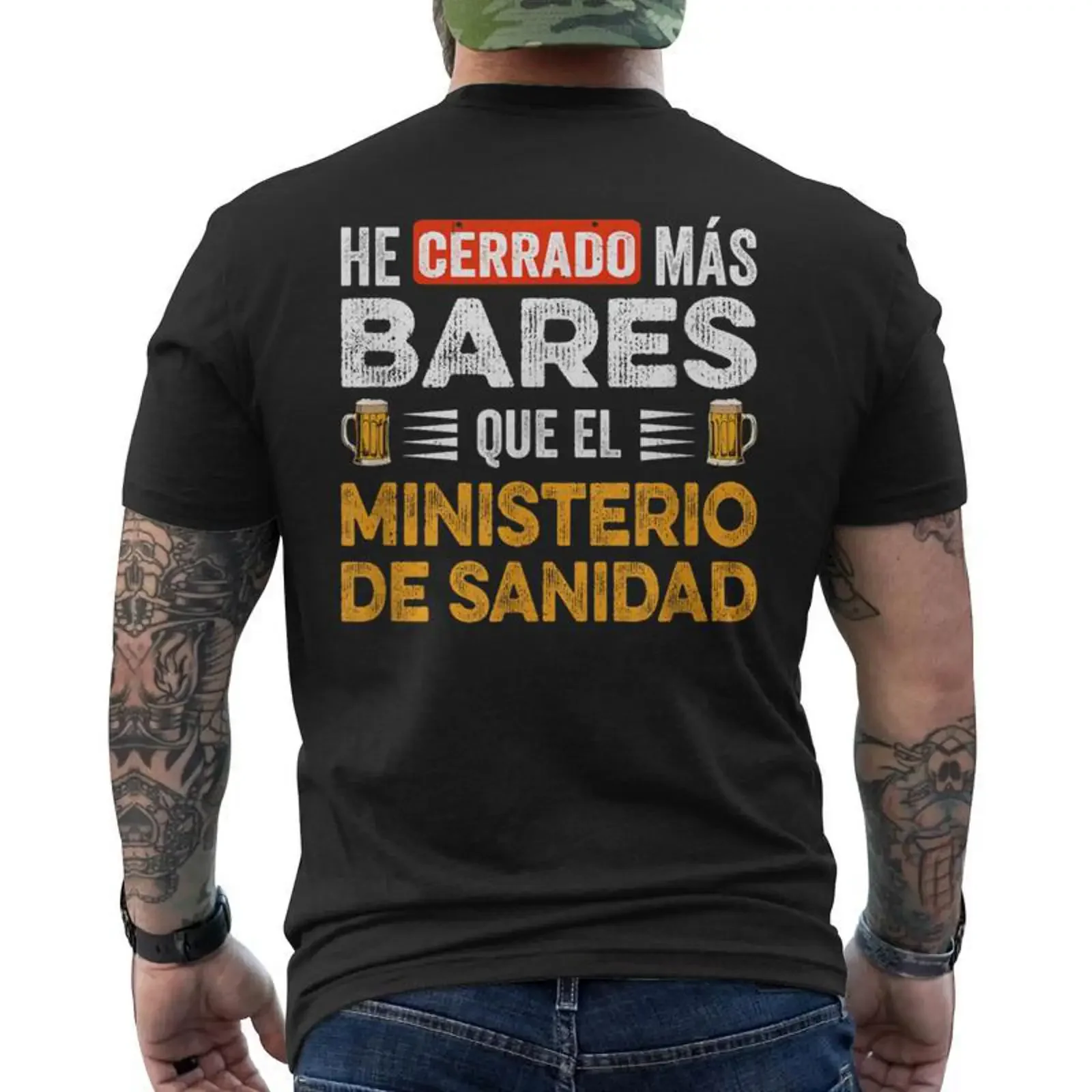 He Cerrado Más Bares Que El Ministerio De Sanidad Camiseta Hombre Estampado Espalda vintage Lavado Versátil Transpirable Hombre
