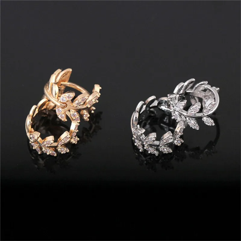 New Charm Zircon Wheat Hoop Earrings for Women Cute Personality Gold Color Leaf Korea Fashion Dangle Jewelry Accessories Gift