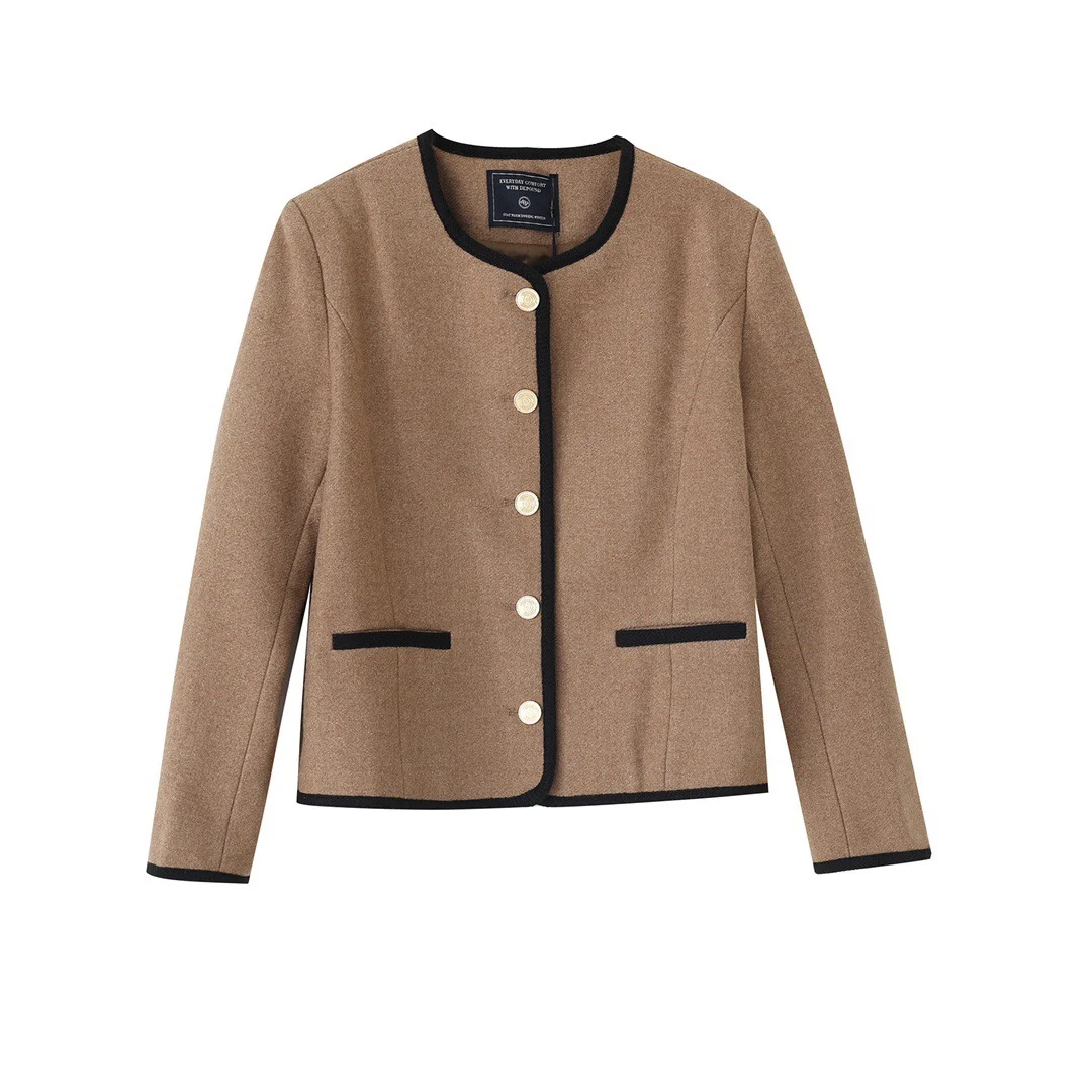 Conjunto de Chaqueta de Lana y falda a la Moda con Botones Dos en Colores Contrastantes, Estilo Pequeño y Frae, T...