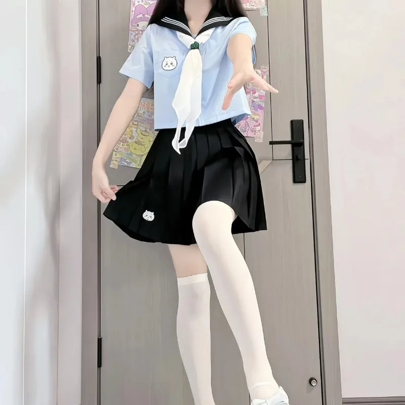 New Chiikawas JK Sailor Suit Usagi Hachiware Long Sleeve Short Sleeve Solid Color Suit Cute Y2K Girls Prep Clothes Summer Skirt