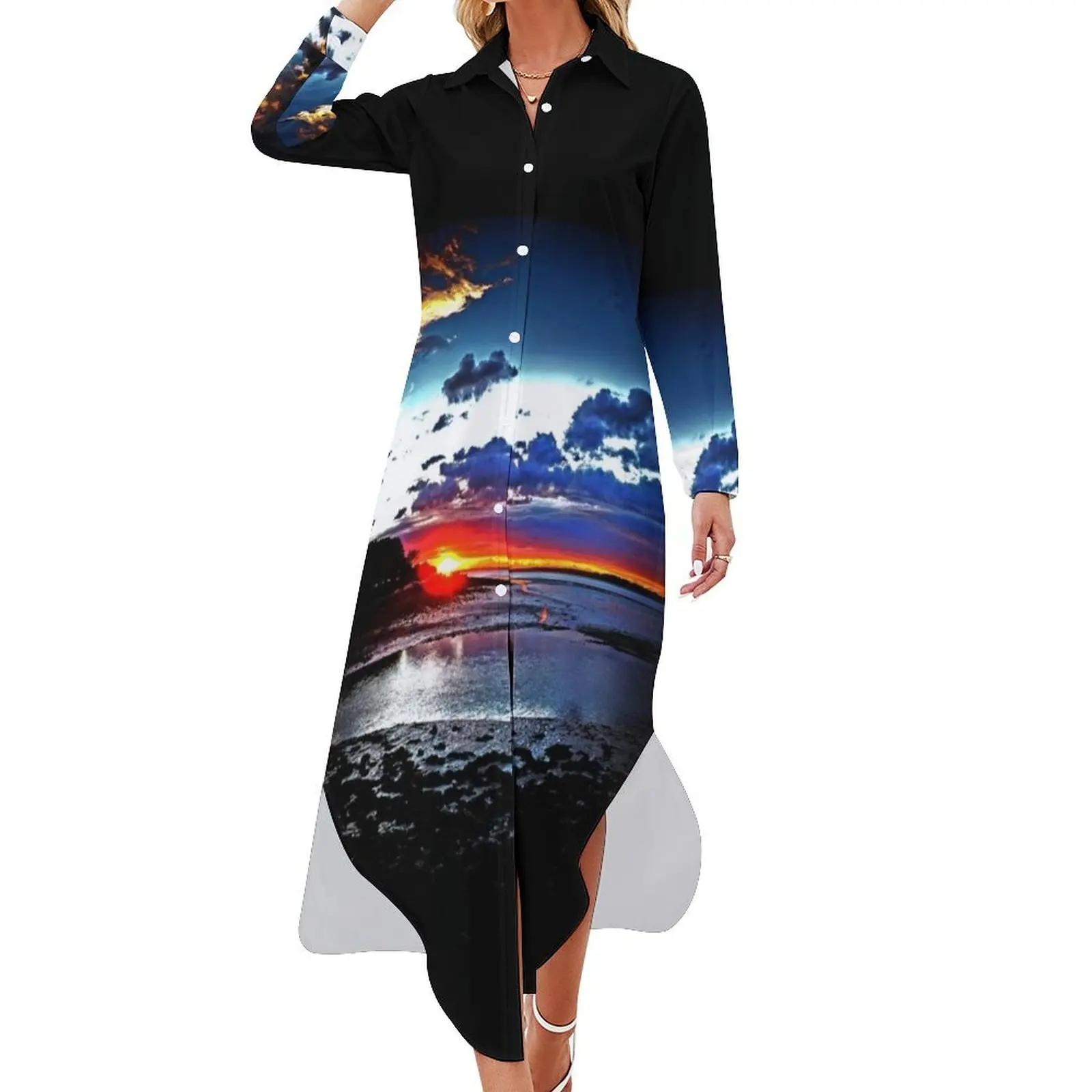 

Setting sun Long Sleeved Shirt Dress women's elegant loose dresses dresses for womens 2024