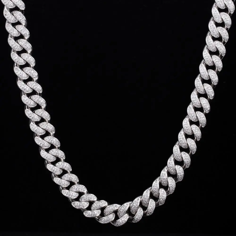 

Custom Hot Sale sterling 925 Silver Hip Hop 20mm Cuban Chain moissanite diamond iced out Necklace