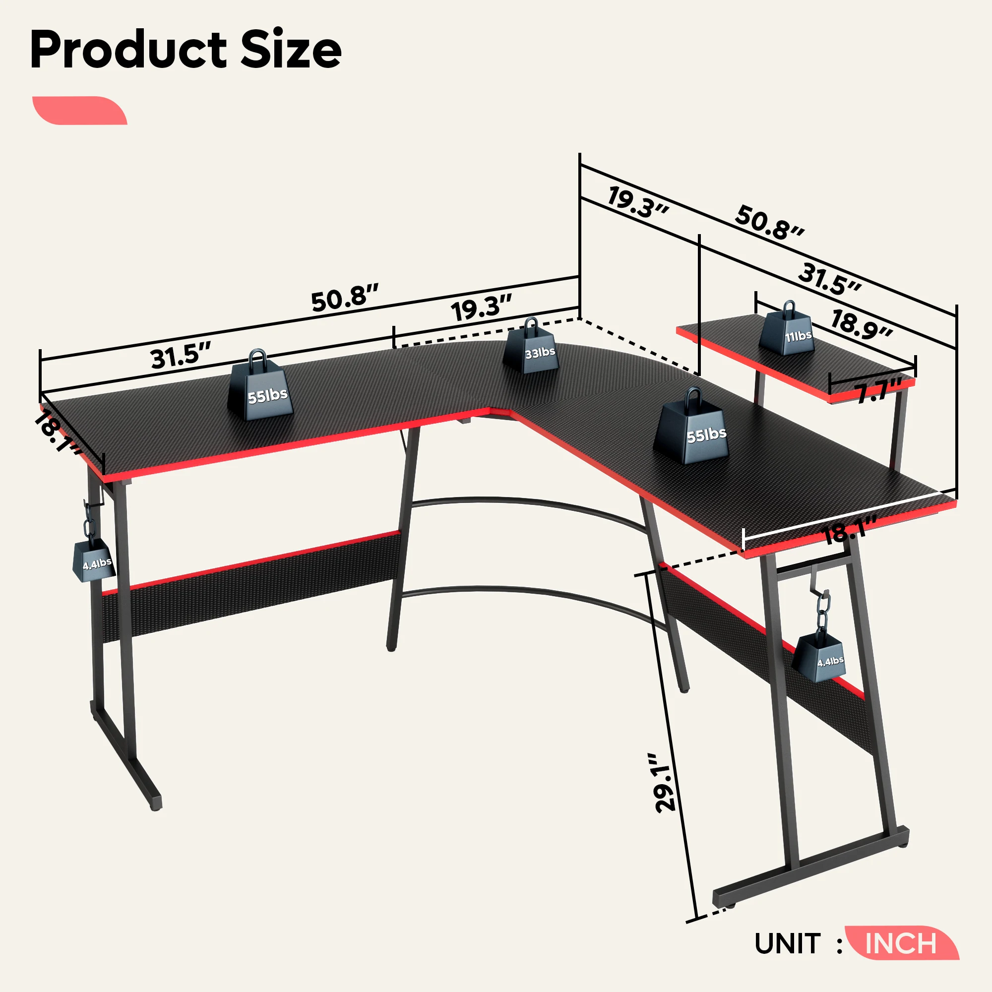 Game Table with cornering, Wooden Computer Game Table With RGB Lights, Used For Esports Space-saving,Simplicity,Pragmatic