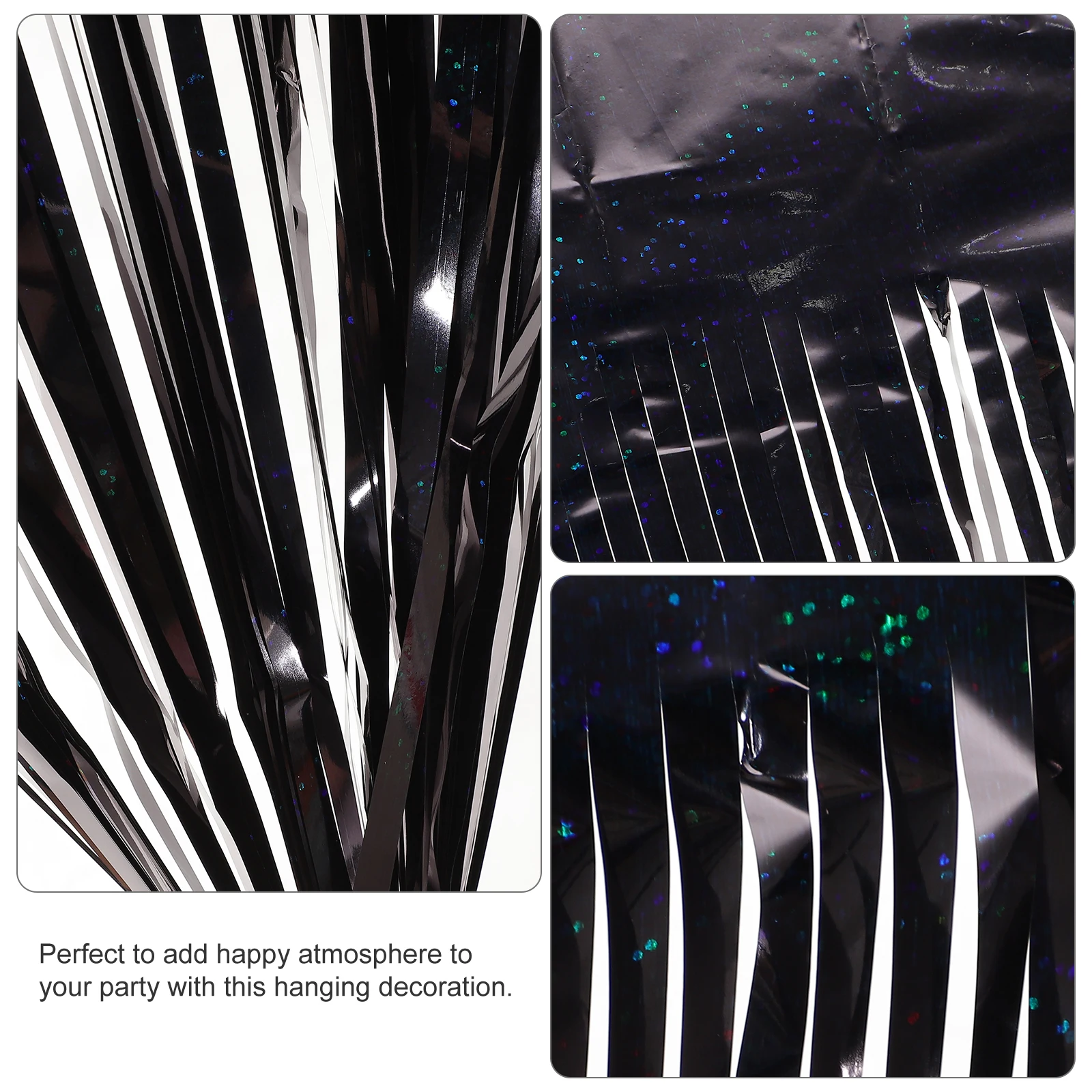 

2Pcs Rain Curtains Black Silver Foil Fringe Backdrop Party Decorations Engagement Wedding Baby Shower Holiday Celebrations