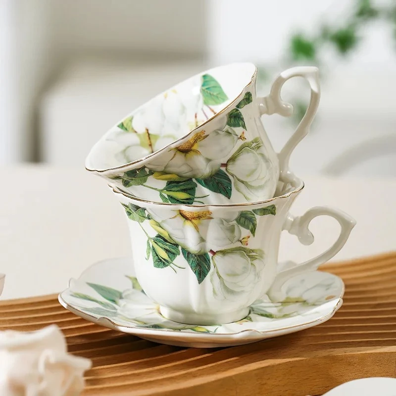 

Элегантные кружки с росписью камелии, фарфоровая чашка и блюдце, посуда, кофейная кружка, обеденный стол, чашка для послеобеденного чая, чашка для фруктов, сока