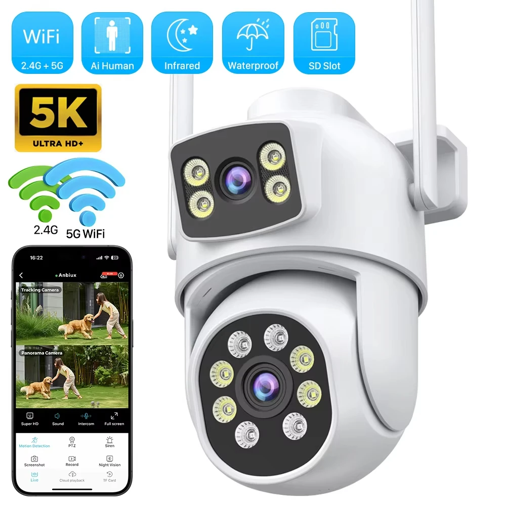 Dual-lens Wireless Security Camera Outdoor Monitoring Wifi Intelligent Night Vision Automatic Tracking Outdoor Security Camera