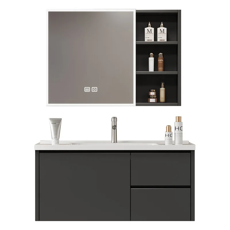 

*Custom Moreden Luxury Waterproof 50cm to 100cm Aluminum Bathroom Vanity with Single Sink and Mirror Cabinet