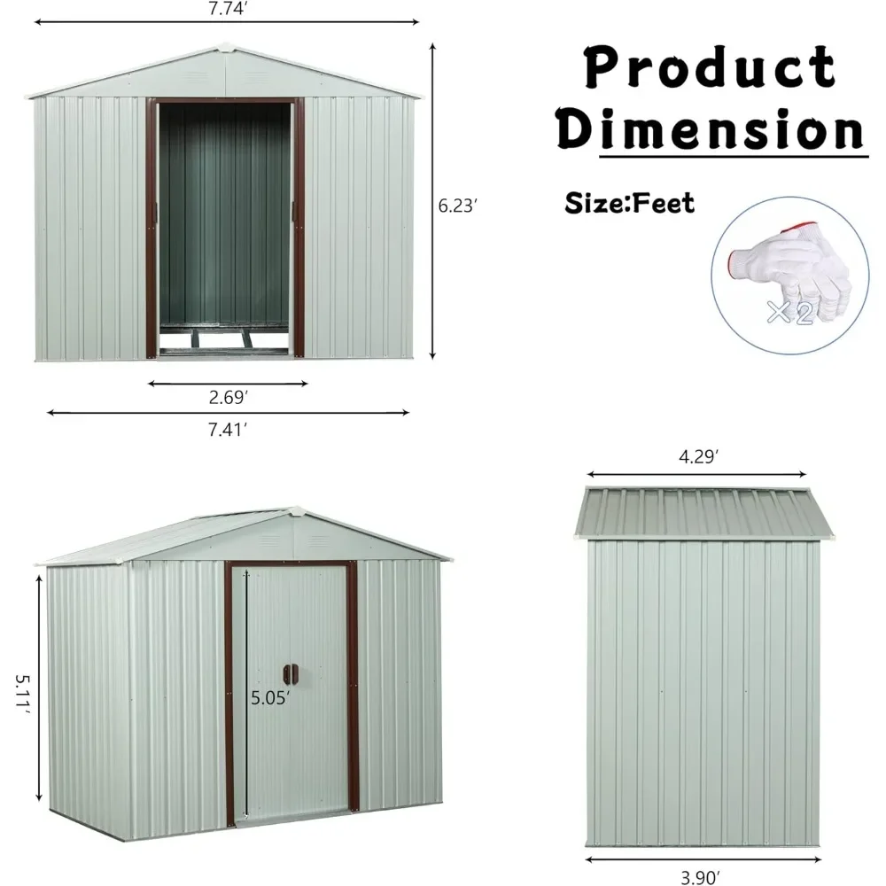 8 X 4 FT Outdoor Storage Shed with Floor Frame, Lockable Sliding Doors & Air Vents, Metal Waterproof Garden Shed