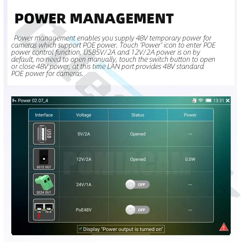 IPCX-ACT 7-calowy tester CCTV H.265 4K 8MP TVI /CVI /AHD /CVBS /IPC Tester kamery CCTV Tester monitora kamery z wejściem HDMI