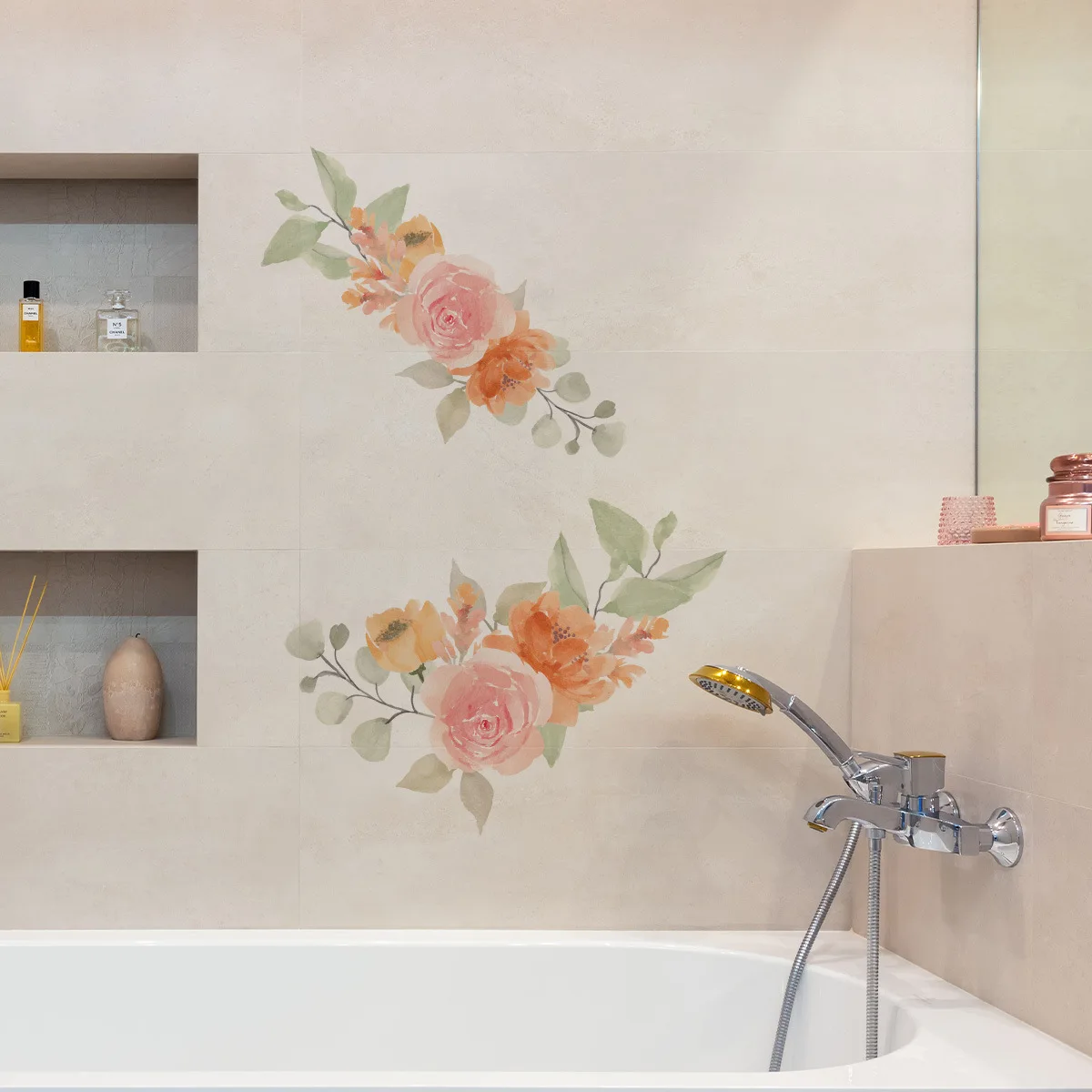 Home Makeover 30*30cm 11.81*11.81inches Floral Wall Stickers Easy Application Floral Wall Decoration Elegant Wall Decor