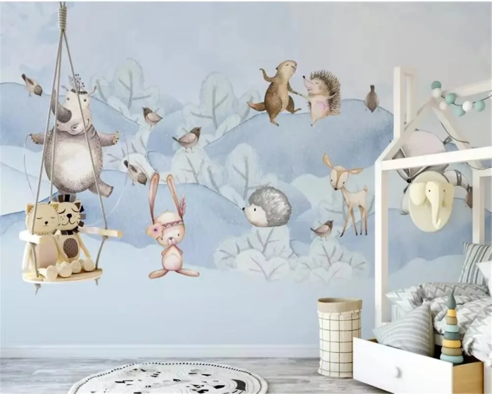 Custom wallpaper cartoon Rocket hot air balloon forest animal children's room background decoration wallpaper for walls 3 d